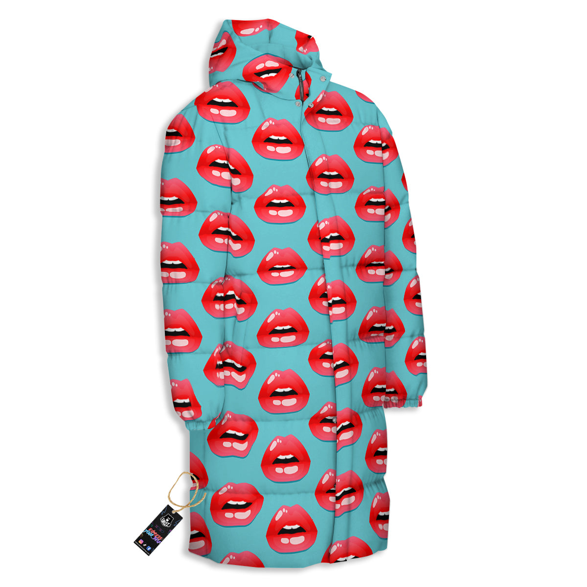 Women's Lips Print Pattern Long Down Jacket-grizzshop