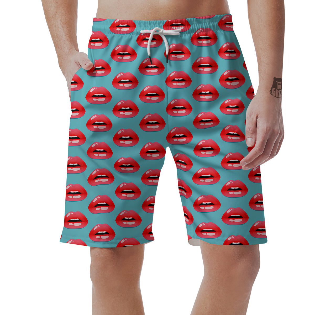 Women's Lips Print Pattern Men's Shorts-grizzshop
