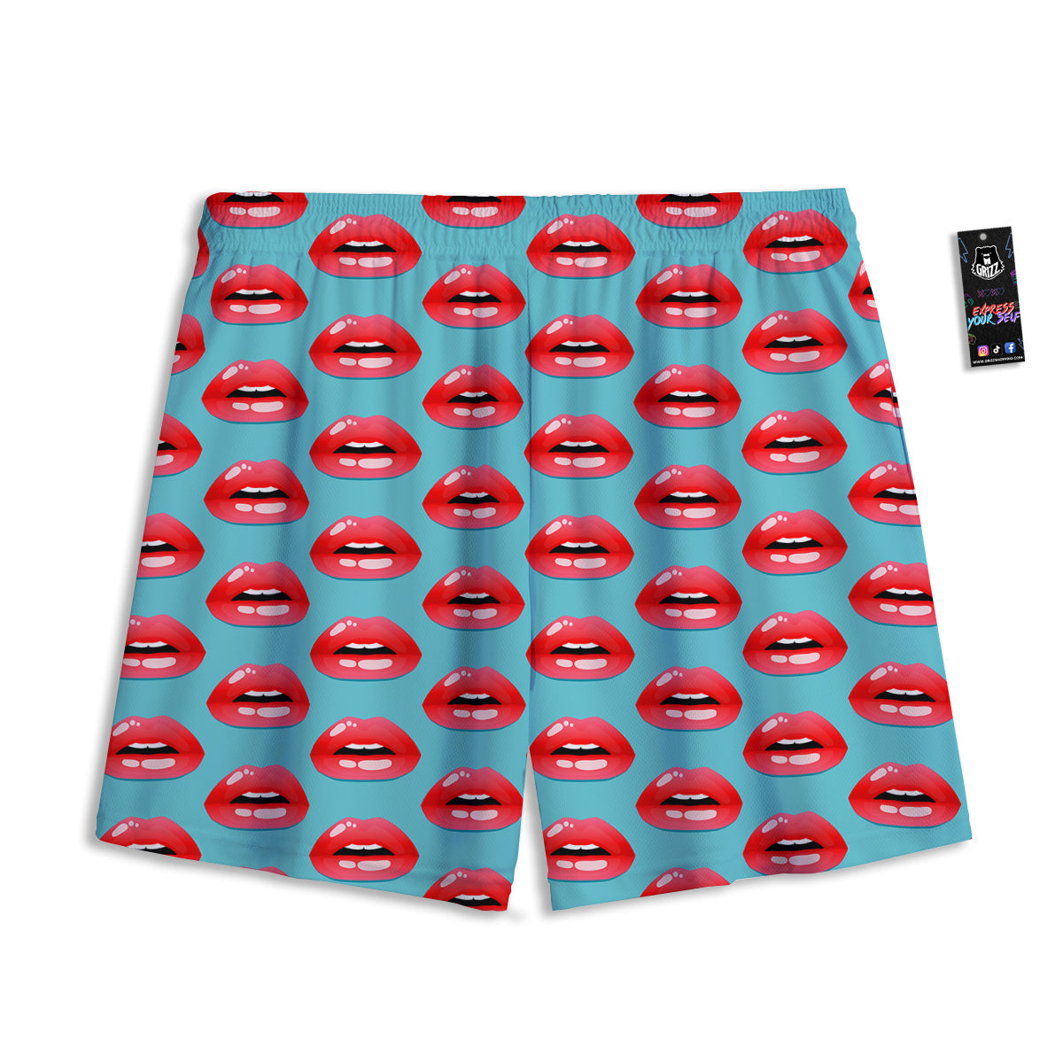 Women's Lips Print Pattern Mesh Shorts-grizzshop