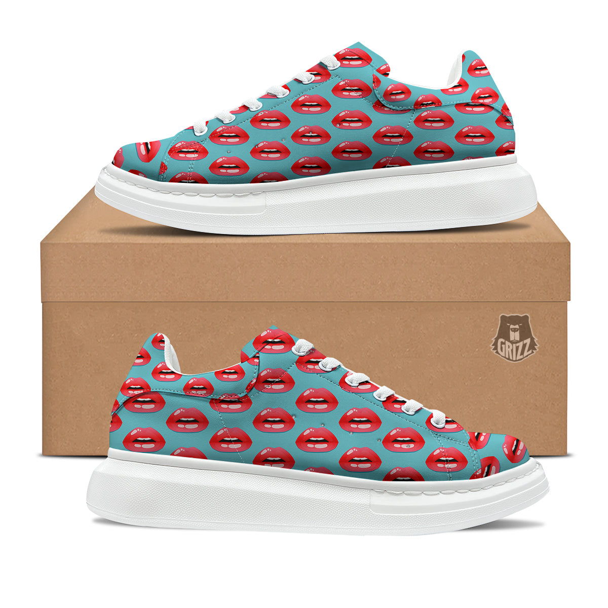 Women's Lips Print Pattern Platform Shoes-grizzshop