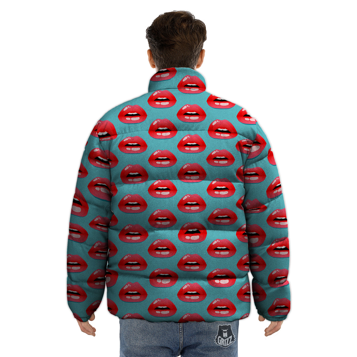 Women's Lips Print Pattern Puffer Jacket-grizzshop