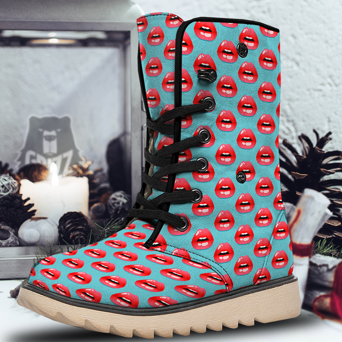 Women's Lips Print Pattern Snow Boots-grizzshop