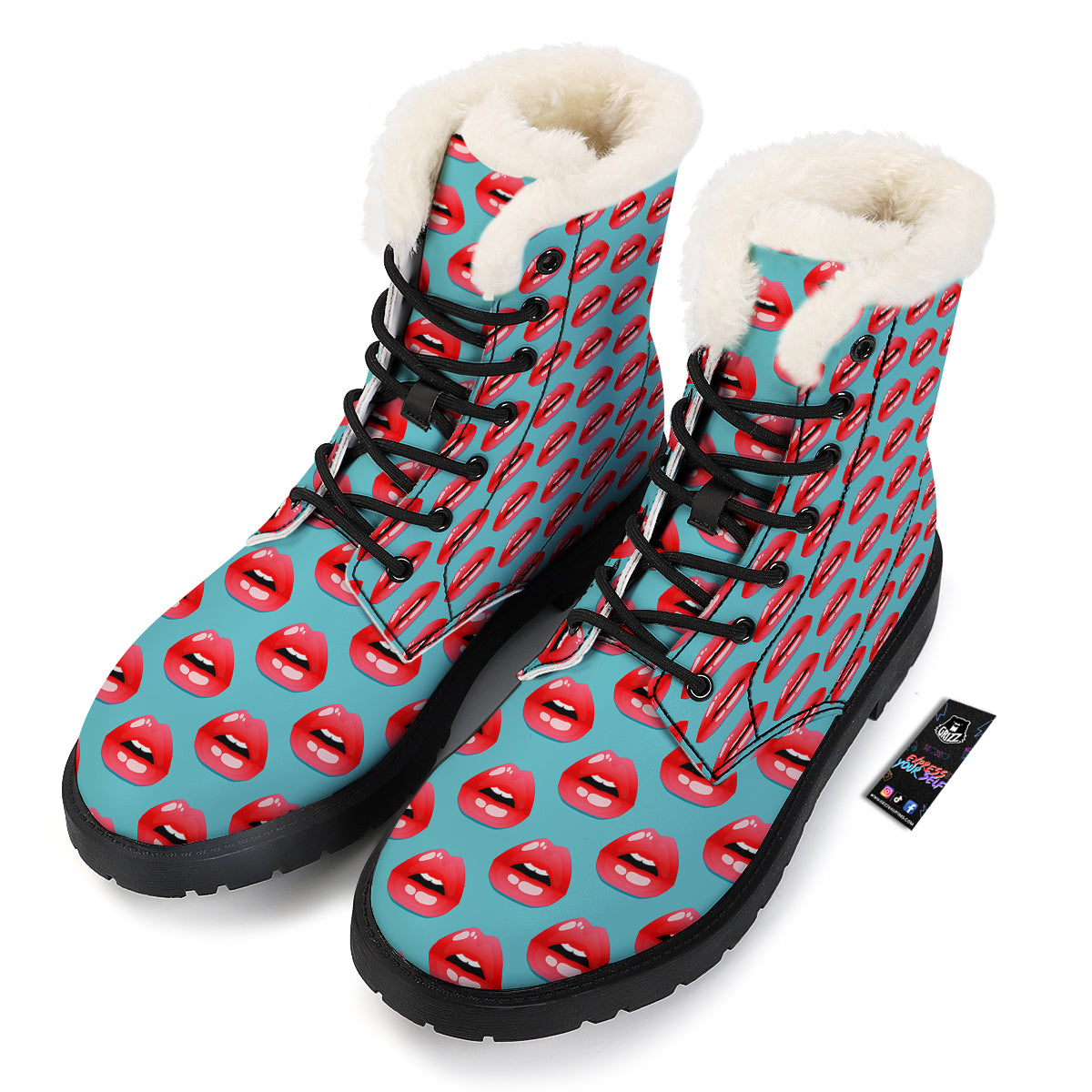 Women's Lips Print Pattern Winter Boots-grizzshop