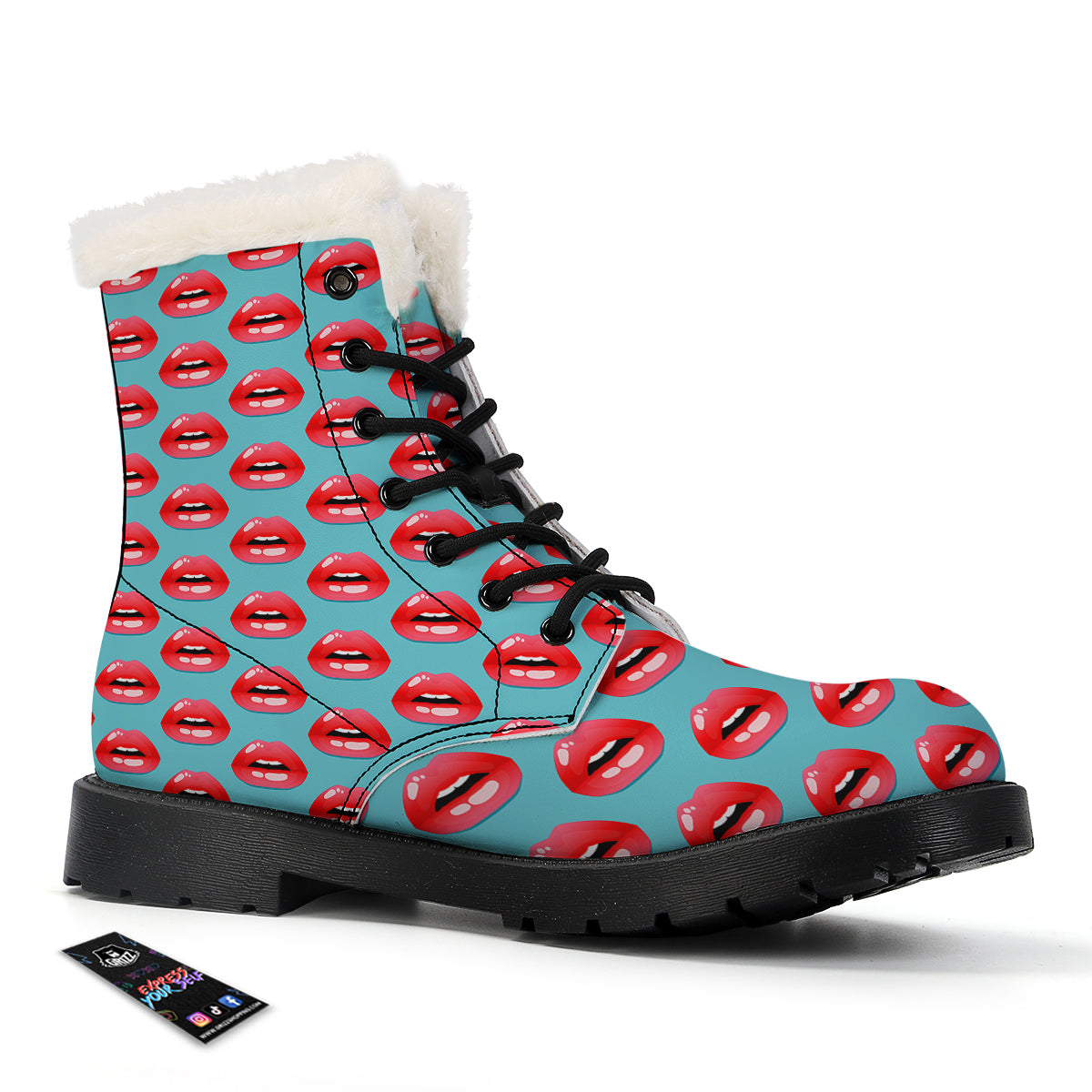 Women's Lips Print Pattern Winter Boots-grizzshop