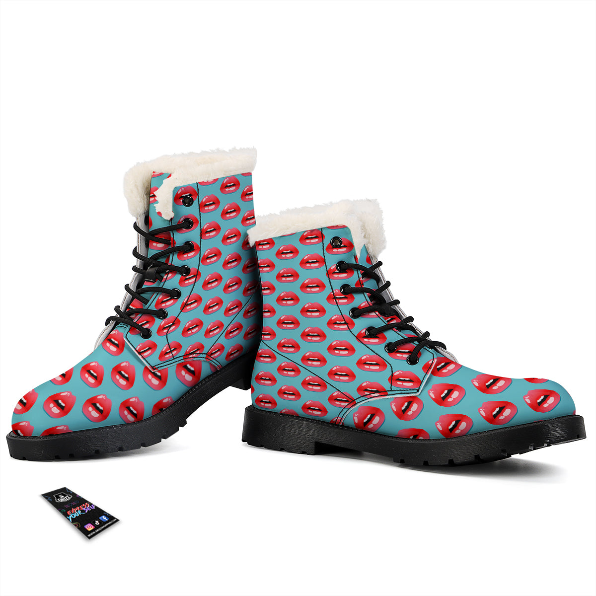 Women's Lips Print Pattern Winter Boots-grizzshop