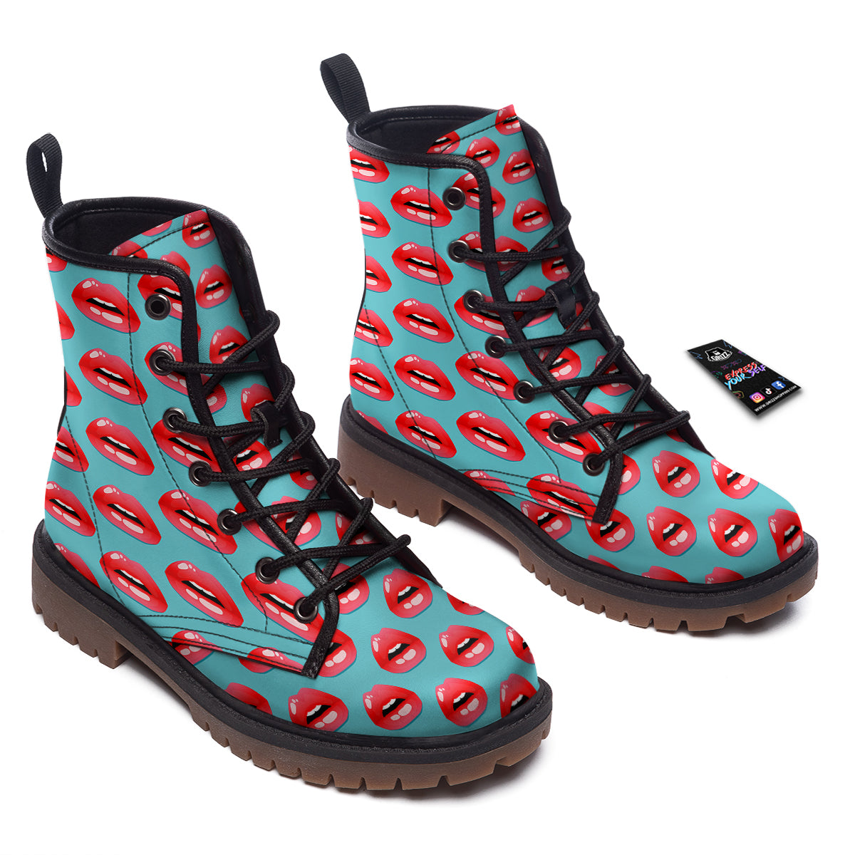 Women's Lips Print Pattern Work Boots-grizzshop