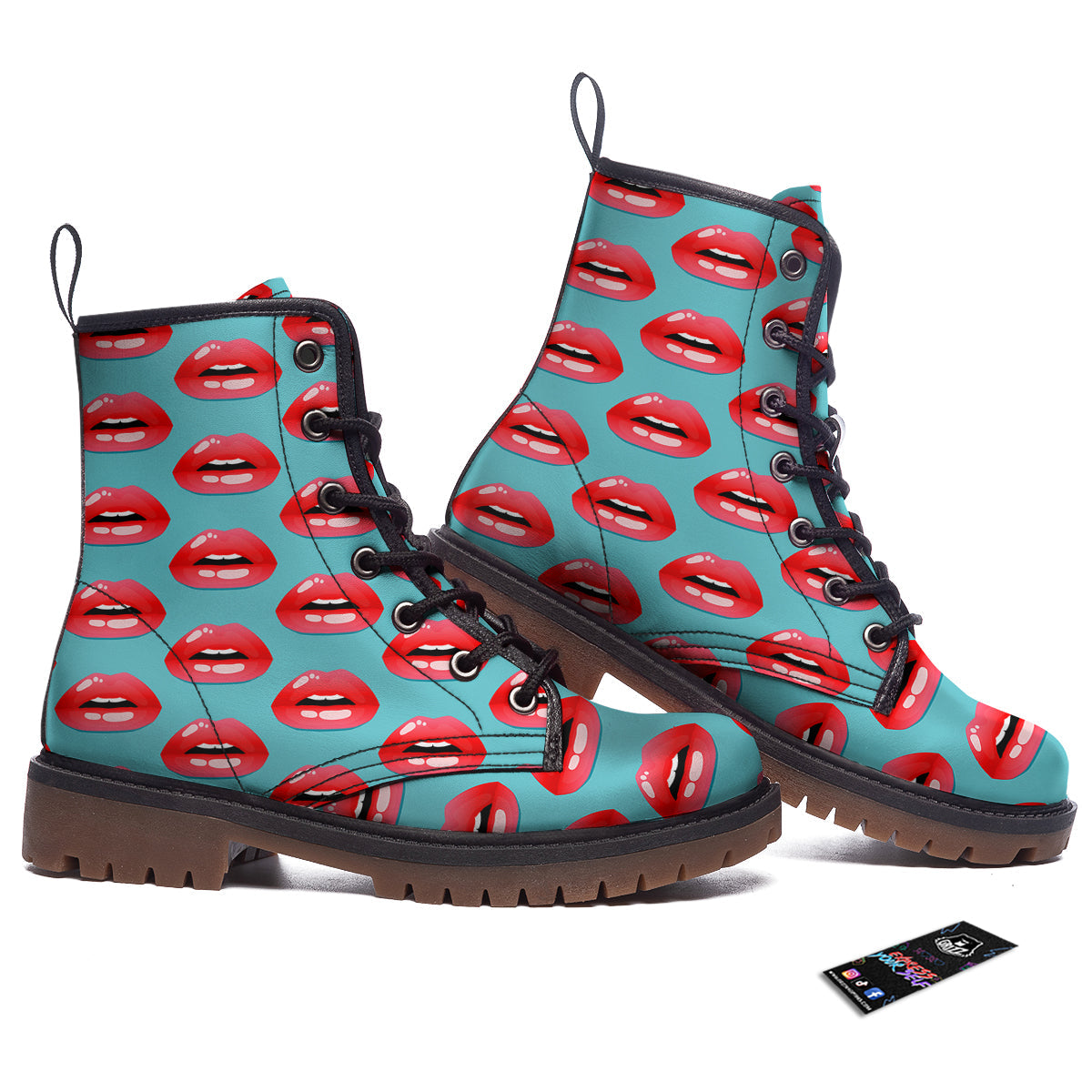 Women's Lips Print Pattern Work Boots-grizzshop