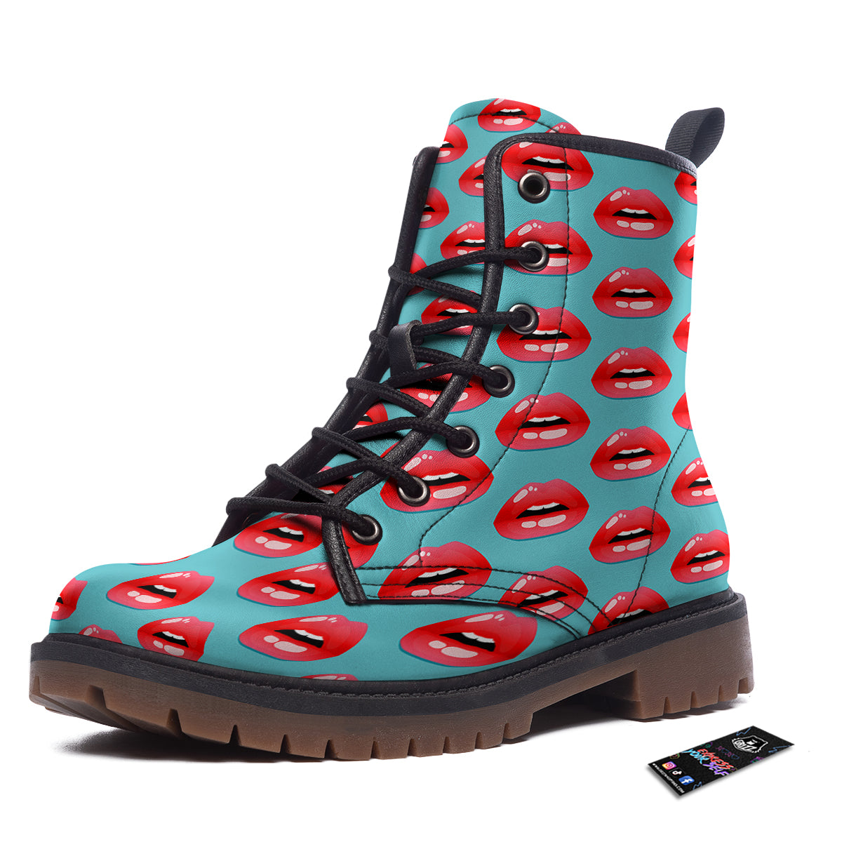 Women's Lips Print Pattern Work Boots-grizzshop