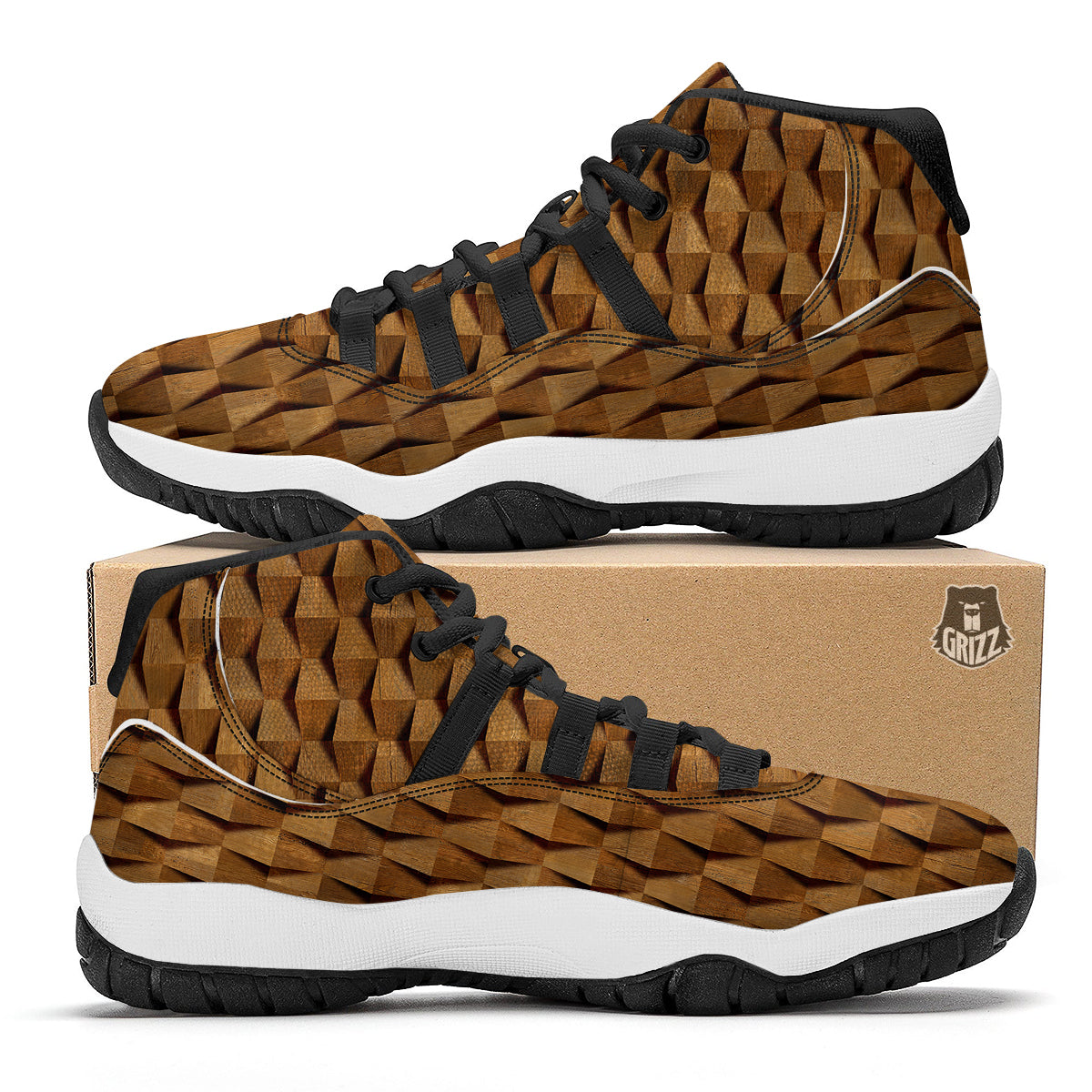 Wood Wall 3D Print Pattern Black Bball Shoes-grizzshop