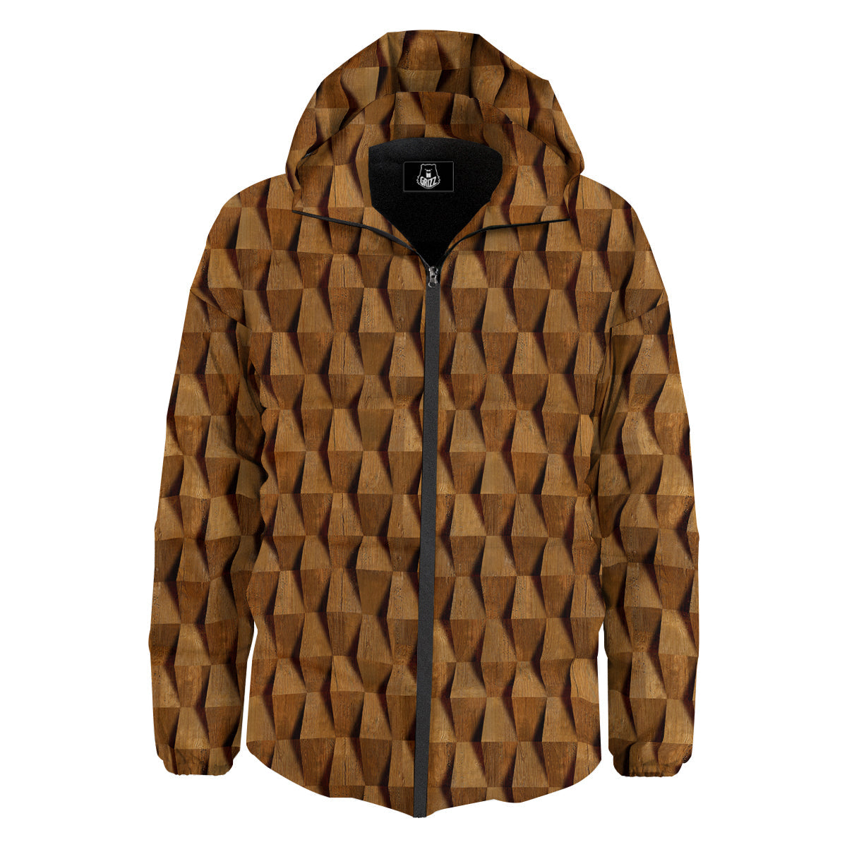 Wood Wall 3D Print Pattern Down Jacket-grizzshop
