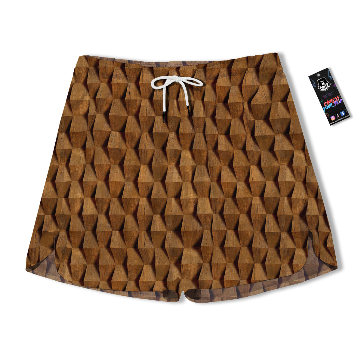 Wood Wall 3D Print Pattern Men's Running Shorts-grizzshop