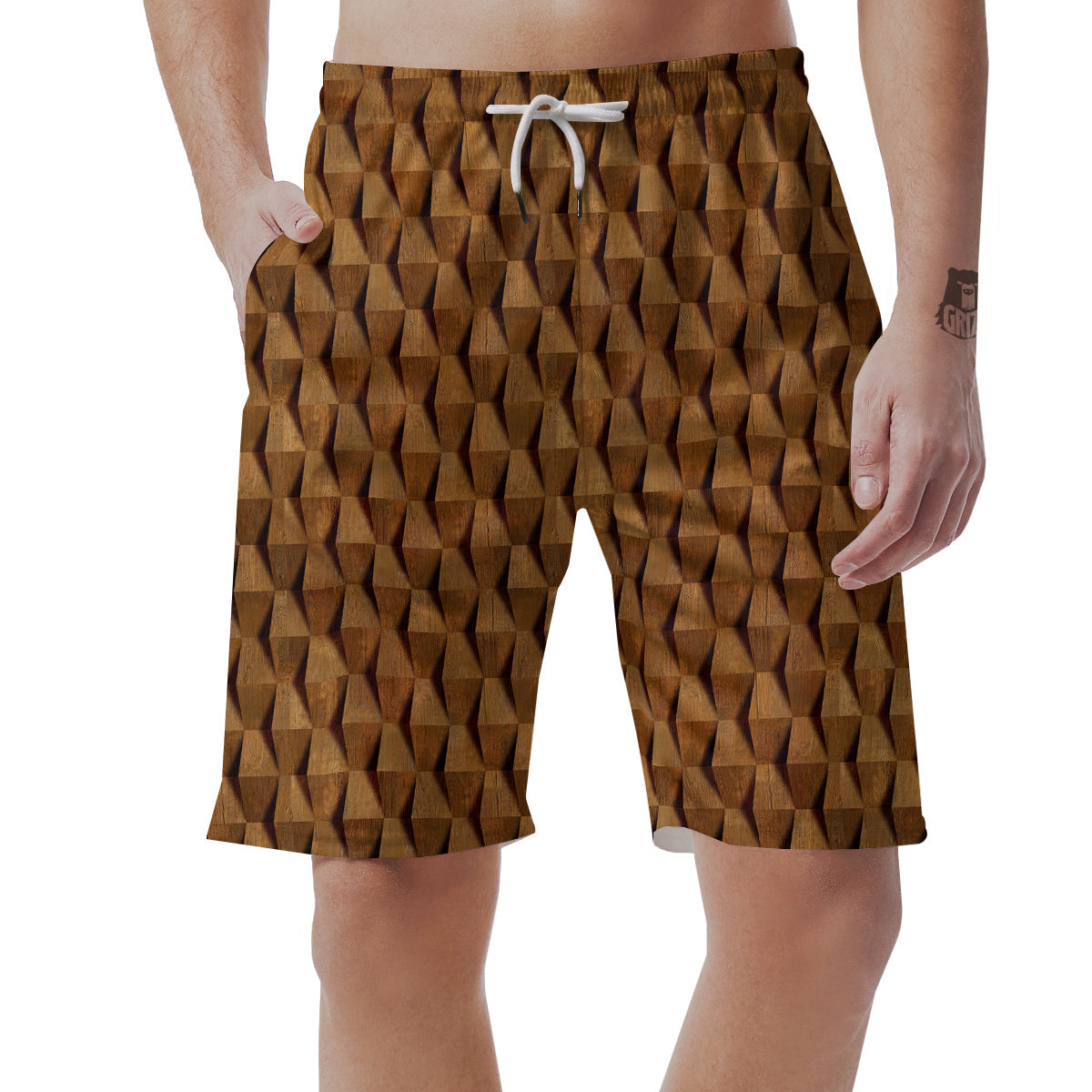 Wood Wall 3D Print Pattern Men's Shorts-grizzshop