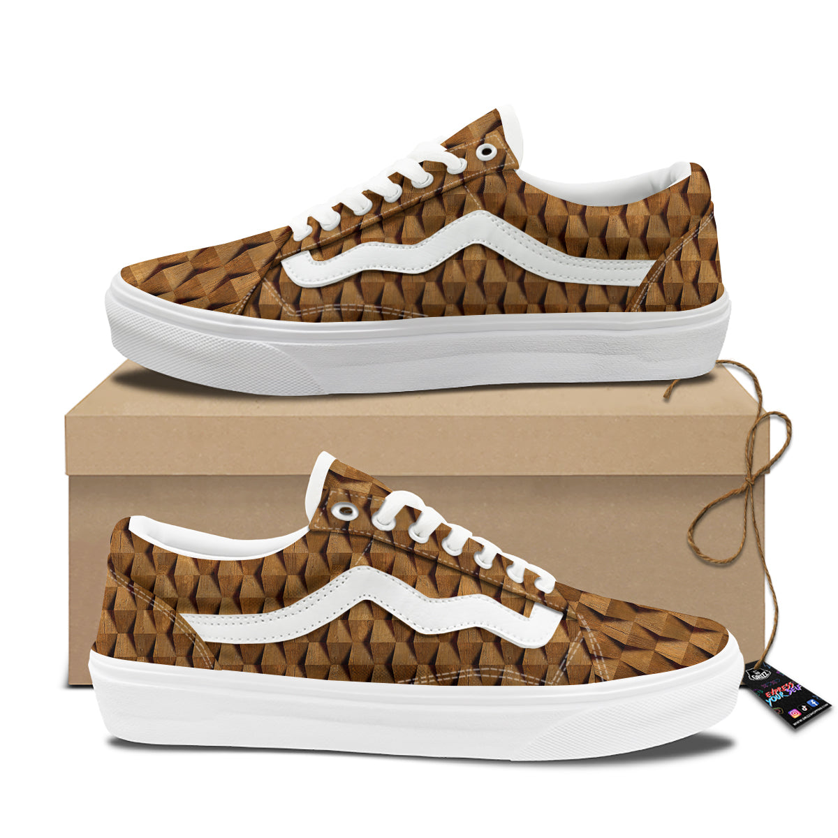 Wood Wall 3D Print Pattern Skate Shoes-grizzshop