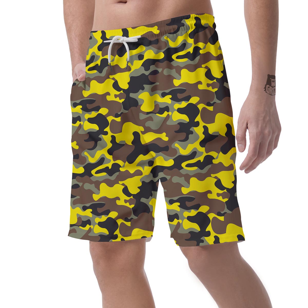 Woodland And Yellow Camo Print Men's Shorts-grizzshop