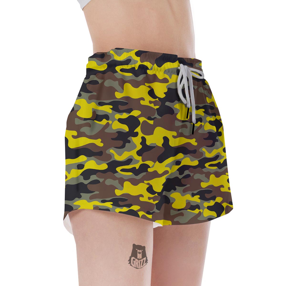 Woodland And Yellow Camo Print Women's Shorts-grizzshop