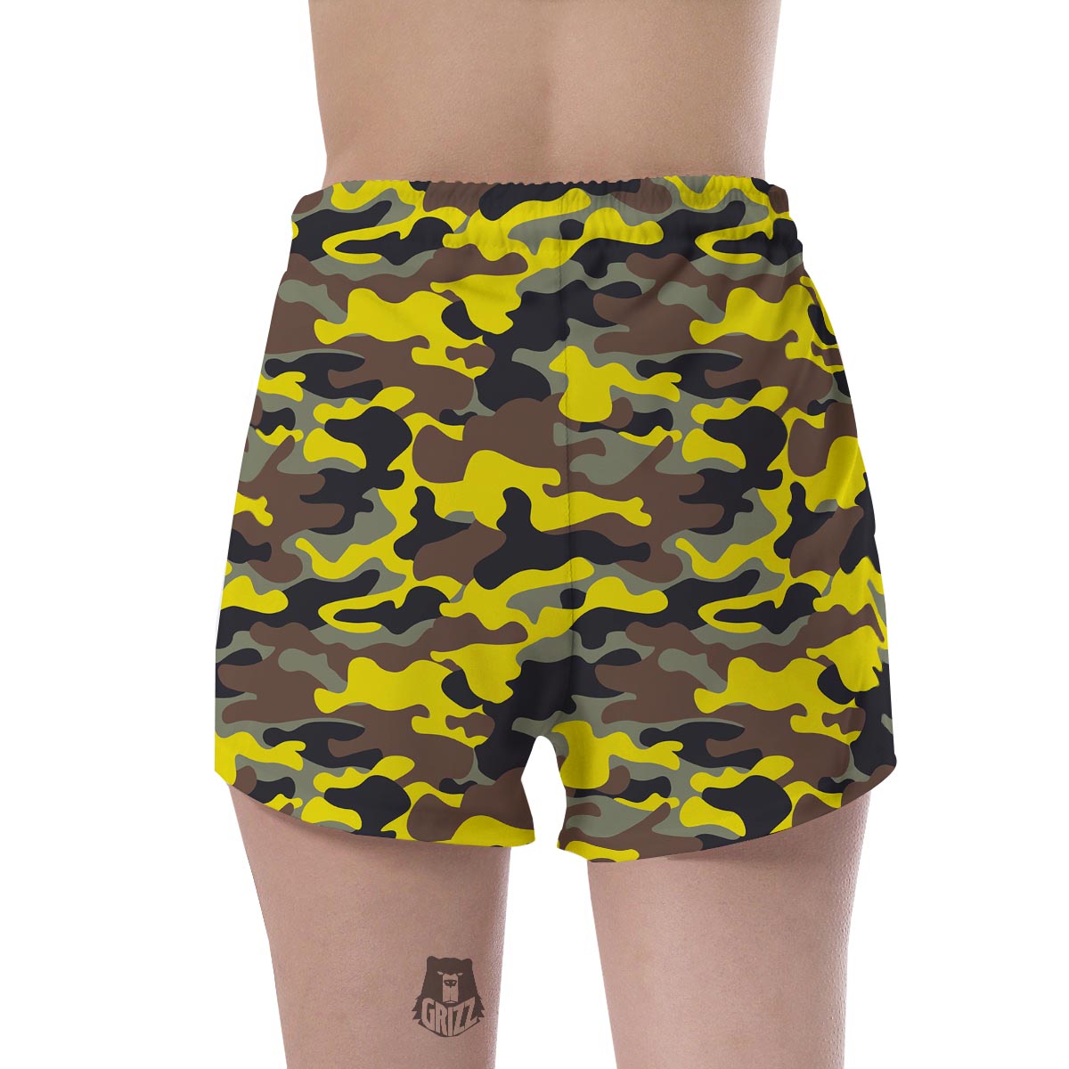 Woodland And Yellow Camo Print Women's Shorts-grizzshop
