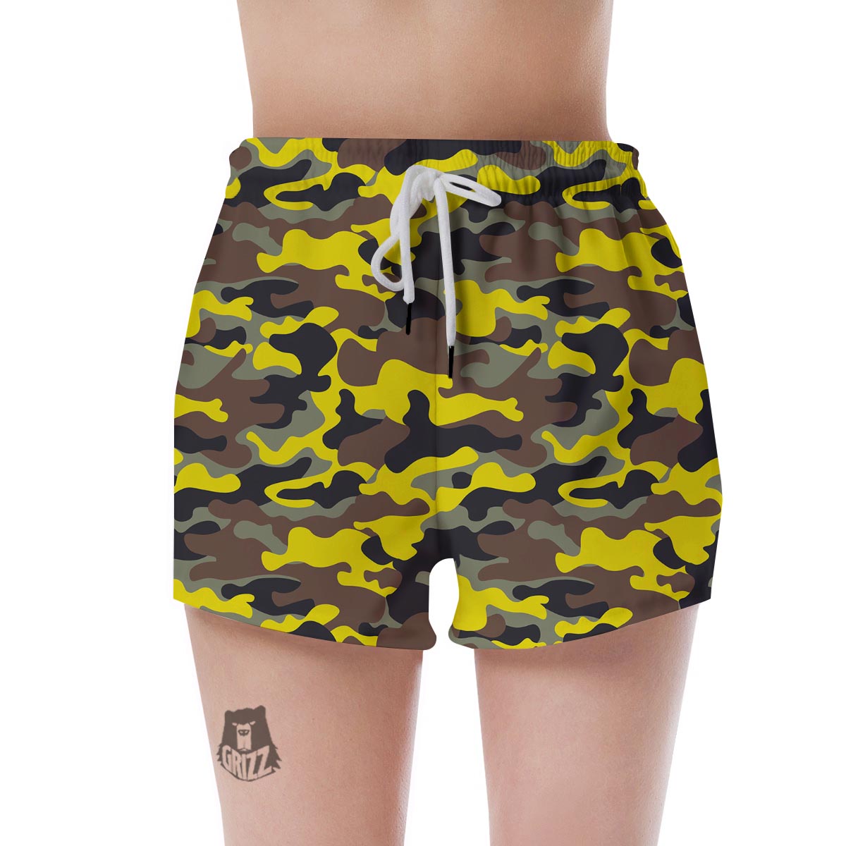 Woodland And Yellow Camo Print Women's Shorts-grizzshop