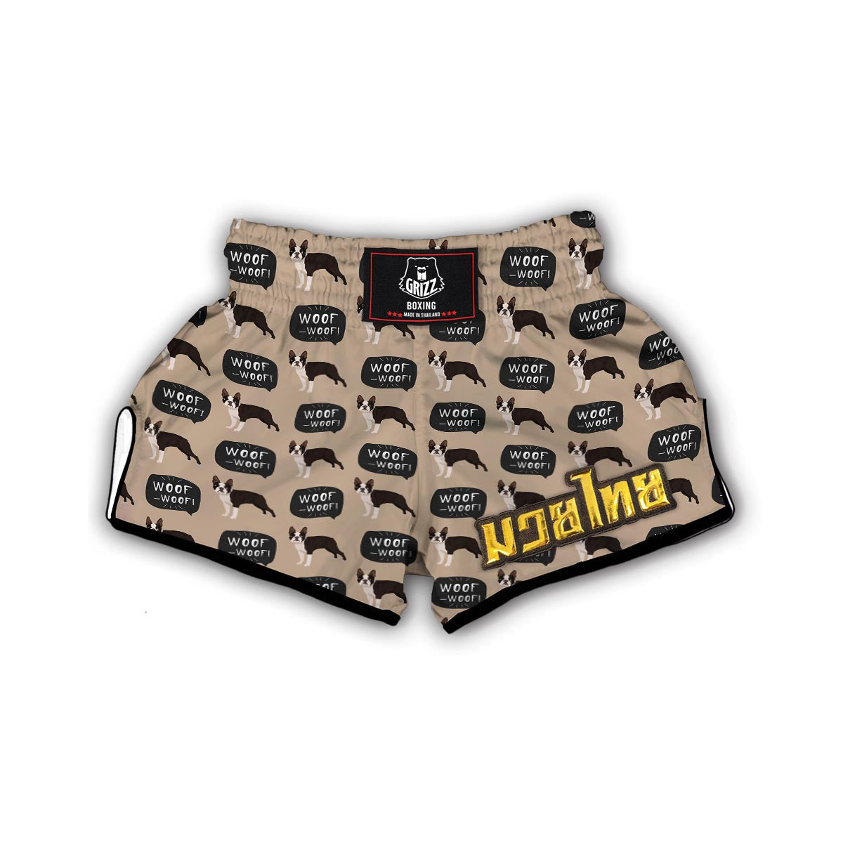 Woof Woof Boston Terrier Pattern Print Muay Thai Boxing Shorts-grizzshop