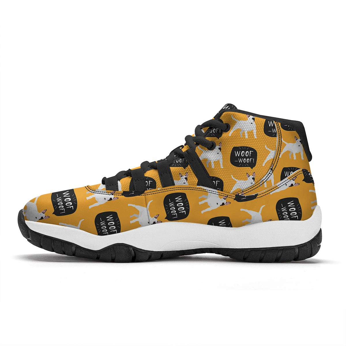 Woof Woof Bull Terrier Pattern Print Black Bball Shoes-grizzshop