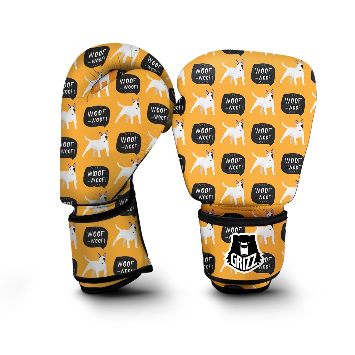 Woof Woof Bull Terrier Pattern Print Boxing Gloves-grizzshop