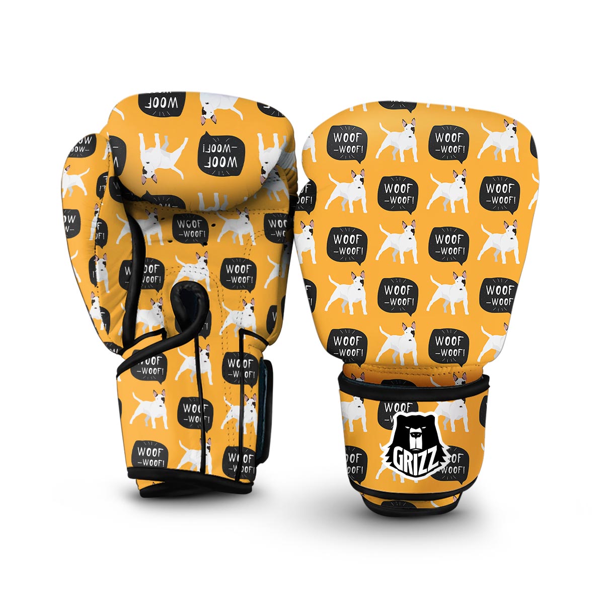 Woof Woof Bull Terrier Pattern Print Boxing Gloves-grizzshop