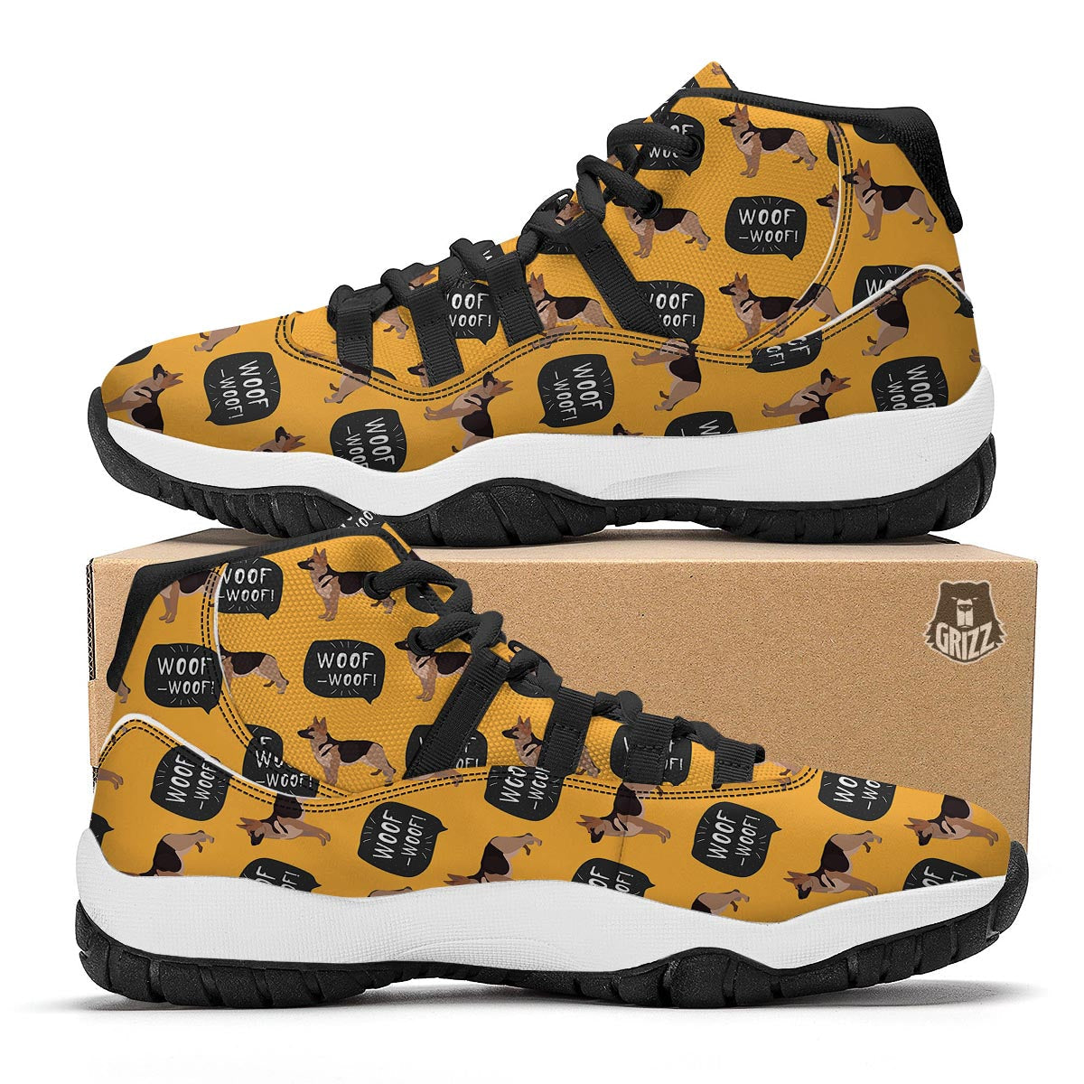 Woof Woof German Shepherd Pattern Print Black Bball Shoes-grizzshop