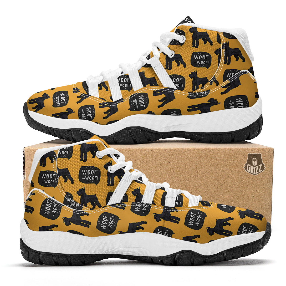 Woof Woof Schnauzer Dog Print Pattern White Bball Shoes-grizzshop