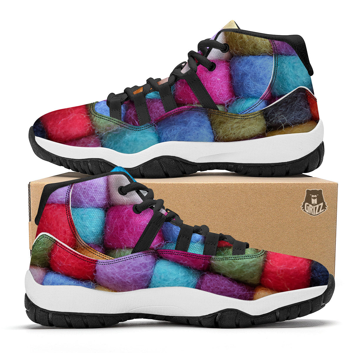 Wool Yarns Colorful Print Black Bball Shoes-grizzshop