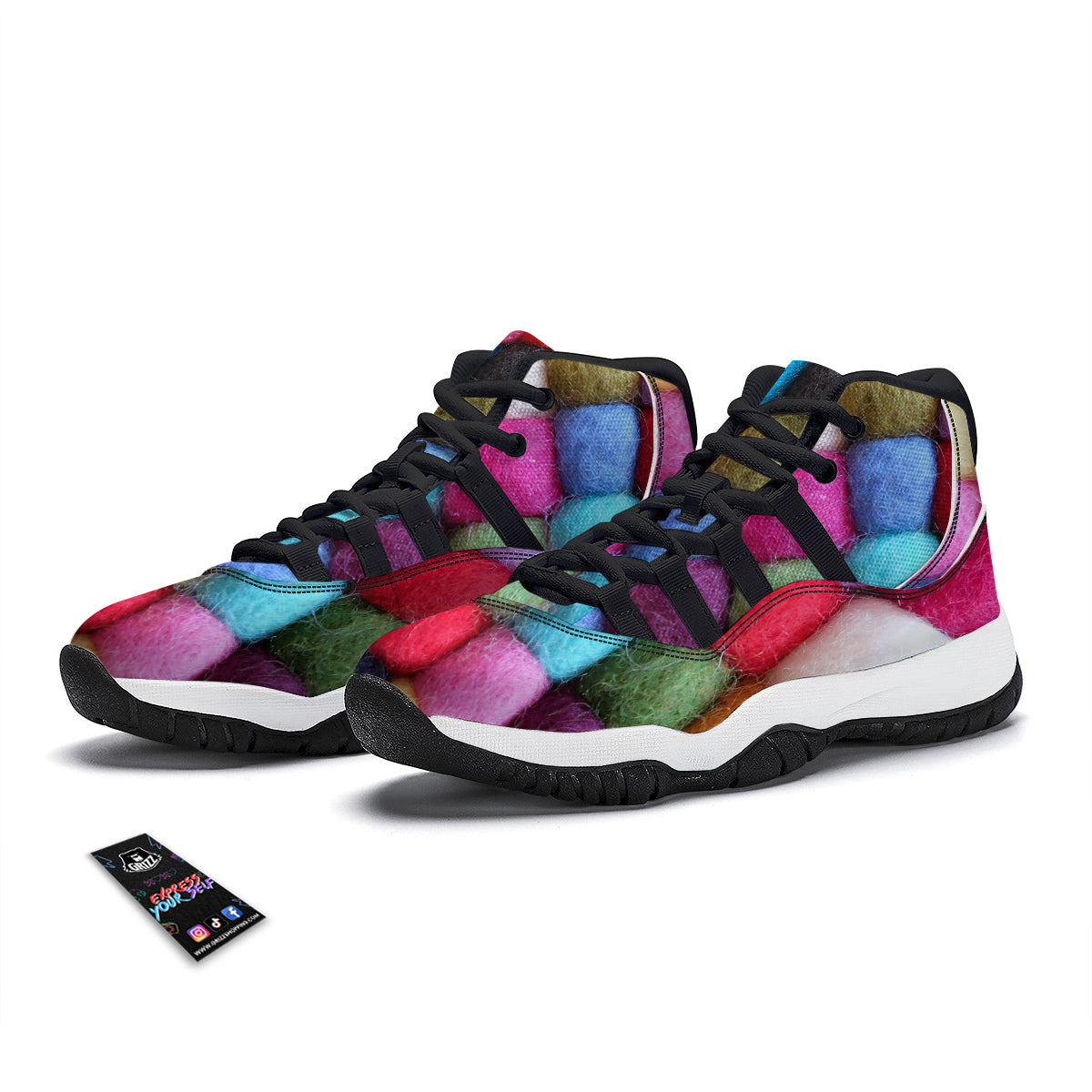 Wool Yarns Colorful Print Black Bball Shoes-grizzshop