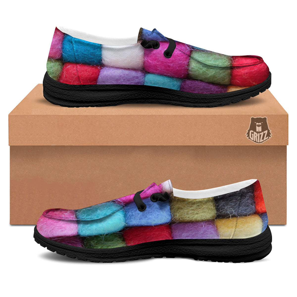 Wool Yarns Colorful Print Black Loafers-grizzshop