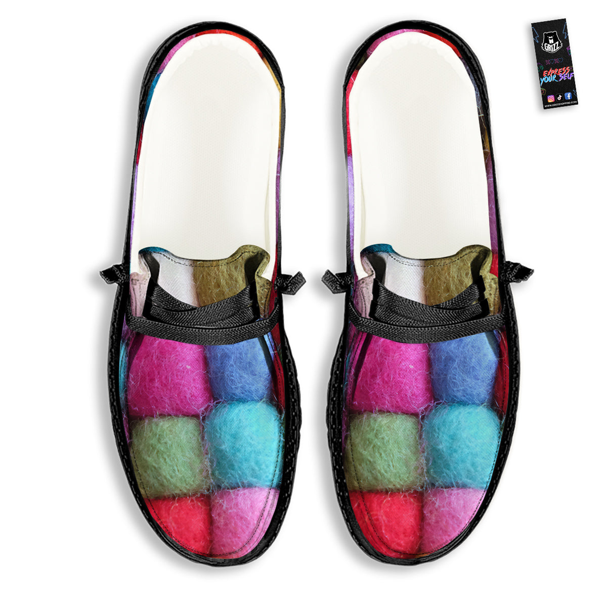 Wool Yarns Colorful Print Black Loafers-grizzshop