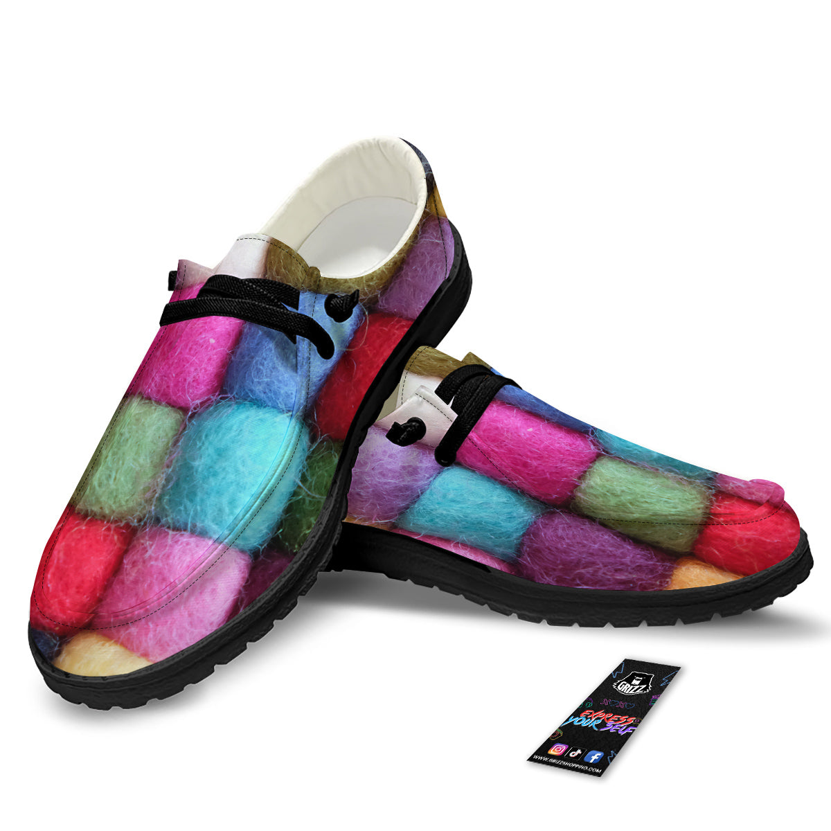 Wool Yarns Colorful Print Black Loafers-grizzshop