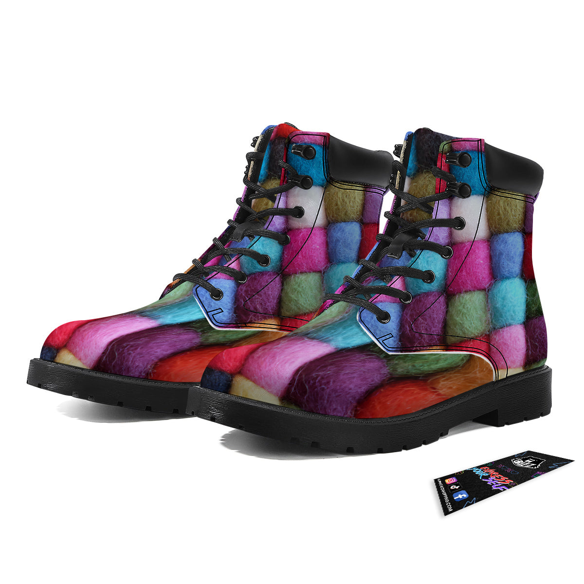 Wool Yarns Colorful Print Boots-grizzshop