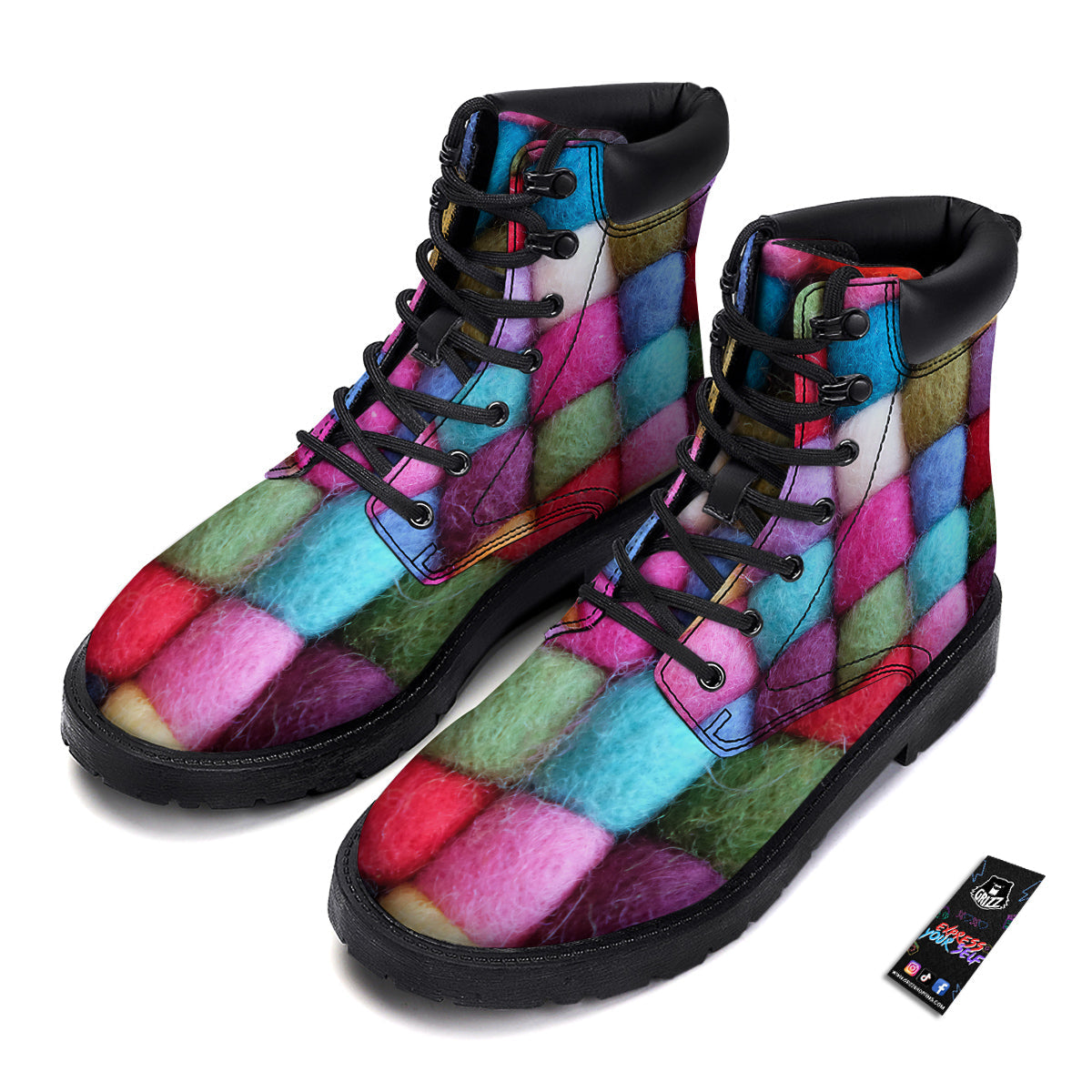 Wool Yarns Colorful Print Boots-grizzshop