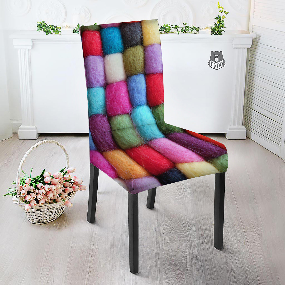 Wool Yarns Colorful Print Dining Chair Slipcover-grizzshop