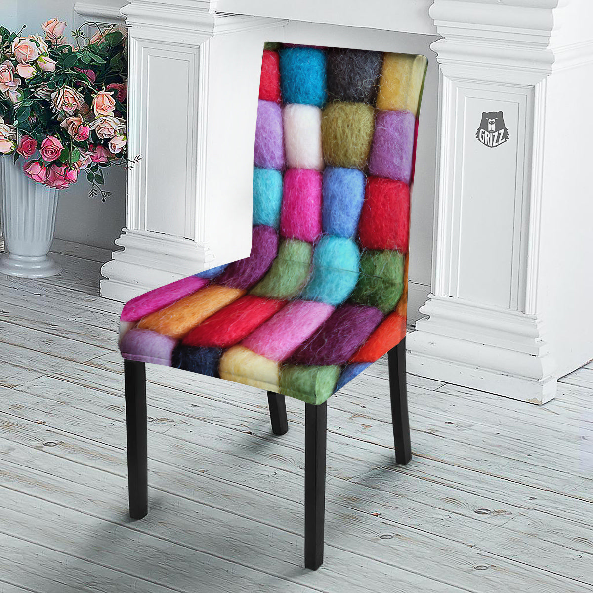Wool Yarns Colorful Print Dining Chair Slipcover-grizzshop