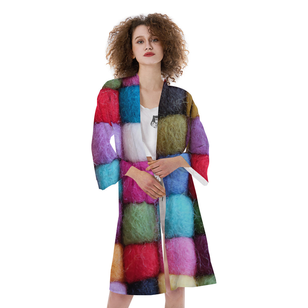 Wool Yarns Colorful Print Kimono-grizzshop