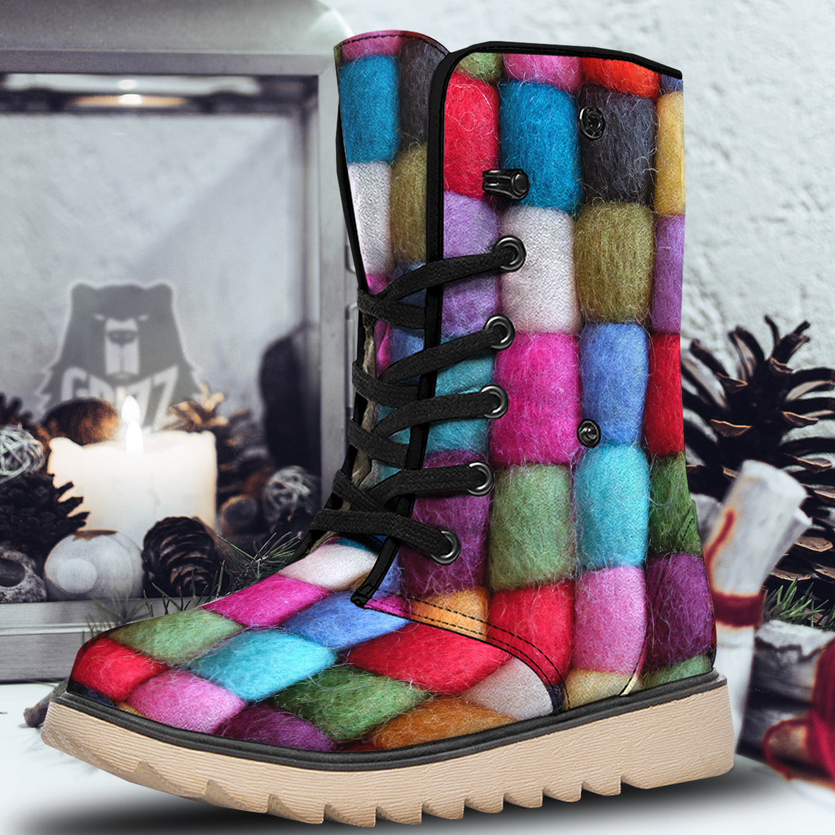 Wool Yarns Colorful Print Snow Boots-grizzshop
