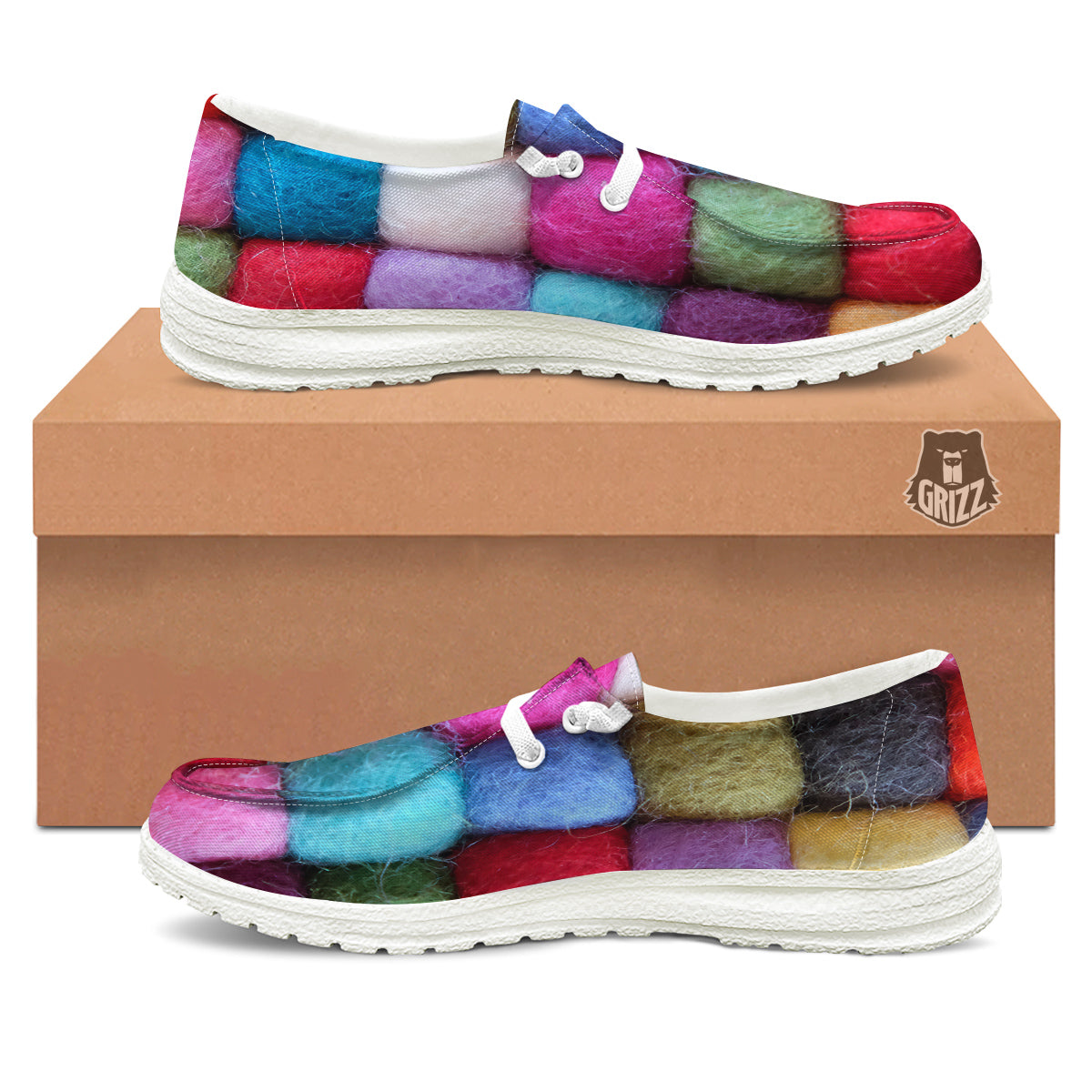 Wool Yarns Colorful Print White Loafers-grizzshop
