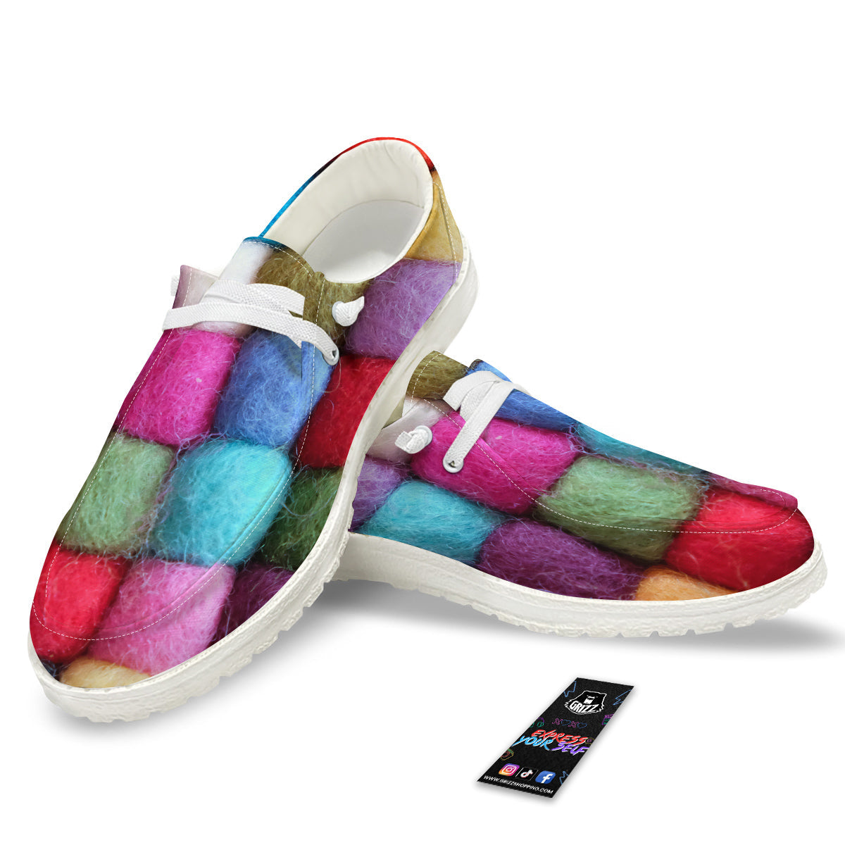 Wool Yarns Colorful Print White Loafers-grizzshop
