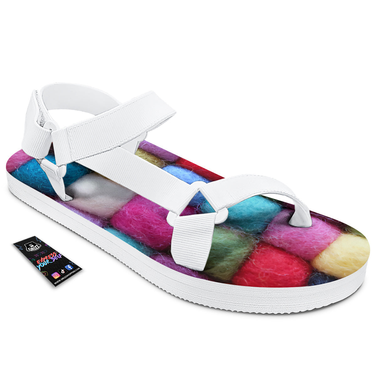 Wool Yarns Colorful Print White Open Toe Sandals-grizzshop