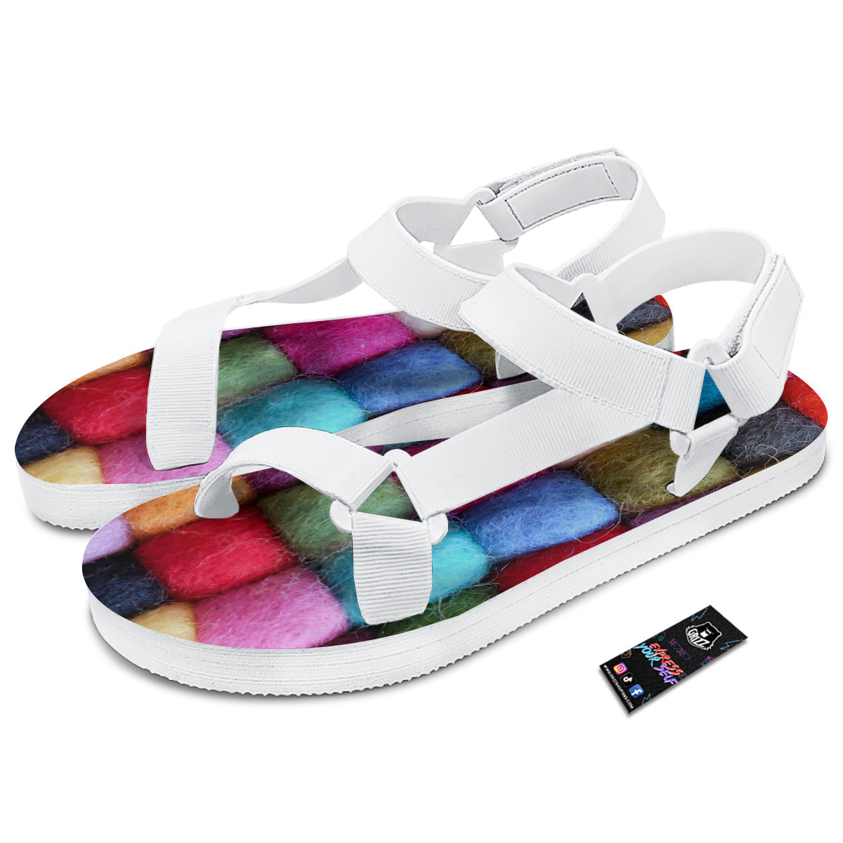 Wool Yarns Colorful Print White Open Toe Sandals-grizzshop