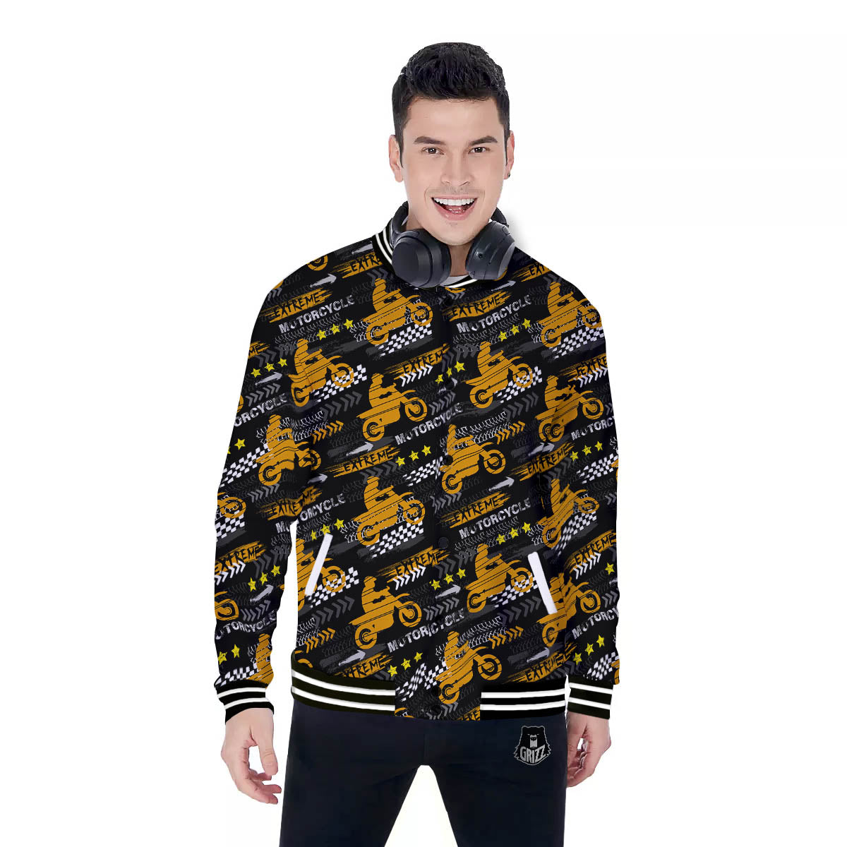 Words Motorcycle Print Pattern Baseball Jacket-grizzshop