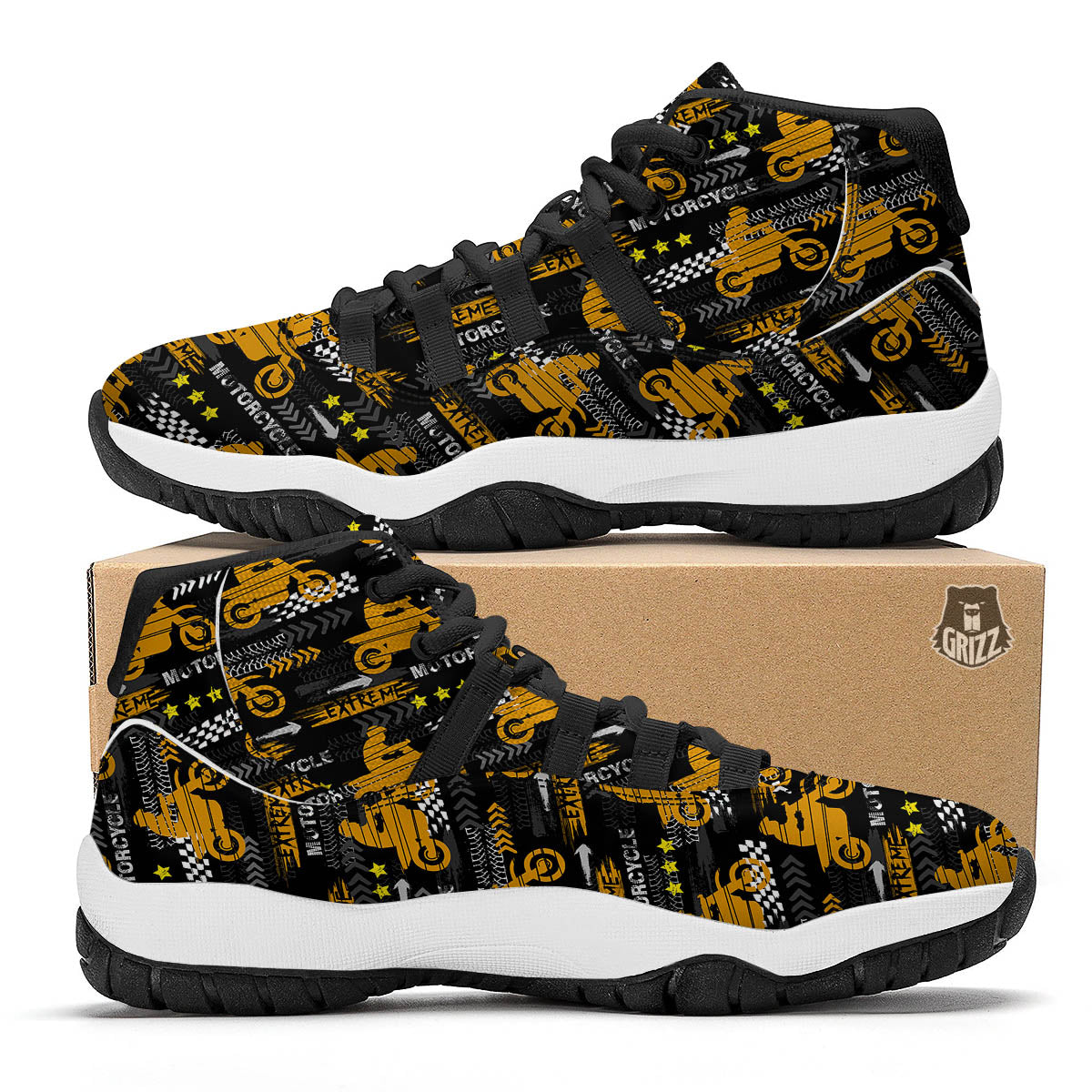 Words Motorcycle Print Pattern Black Bball Shoes-grizzshop