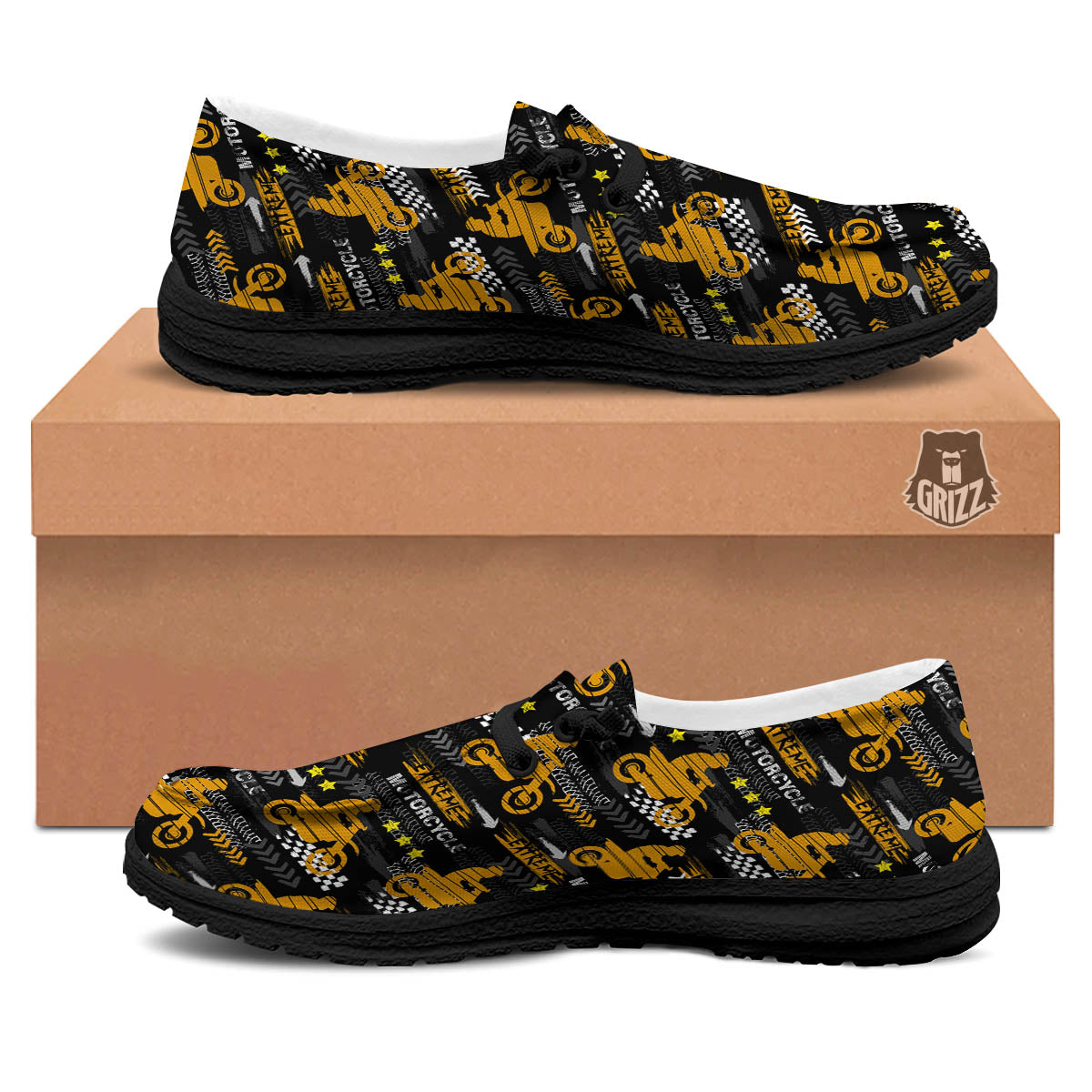 Words Motorcycle Print Pattern Black Loafers-grizzshop