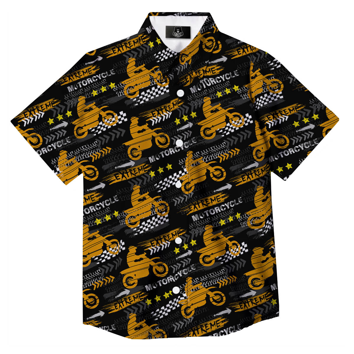 Words Motorcycle Print Pattern Button Up Shirt-grizzshop