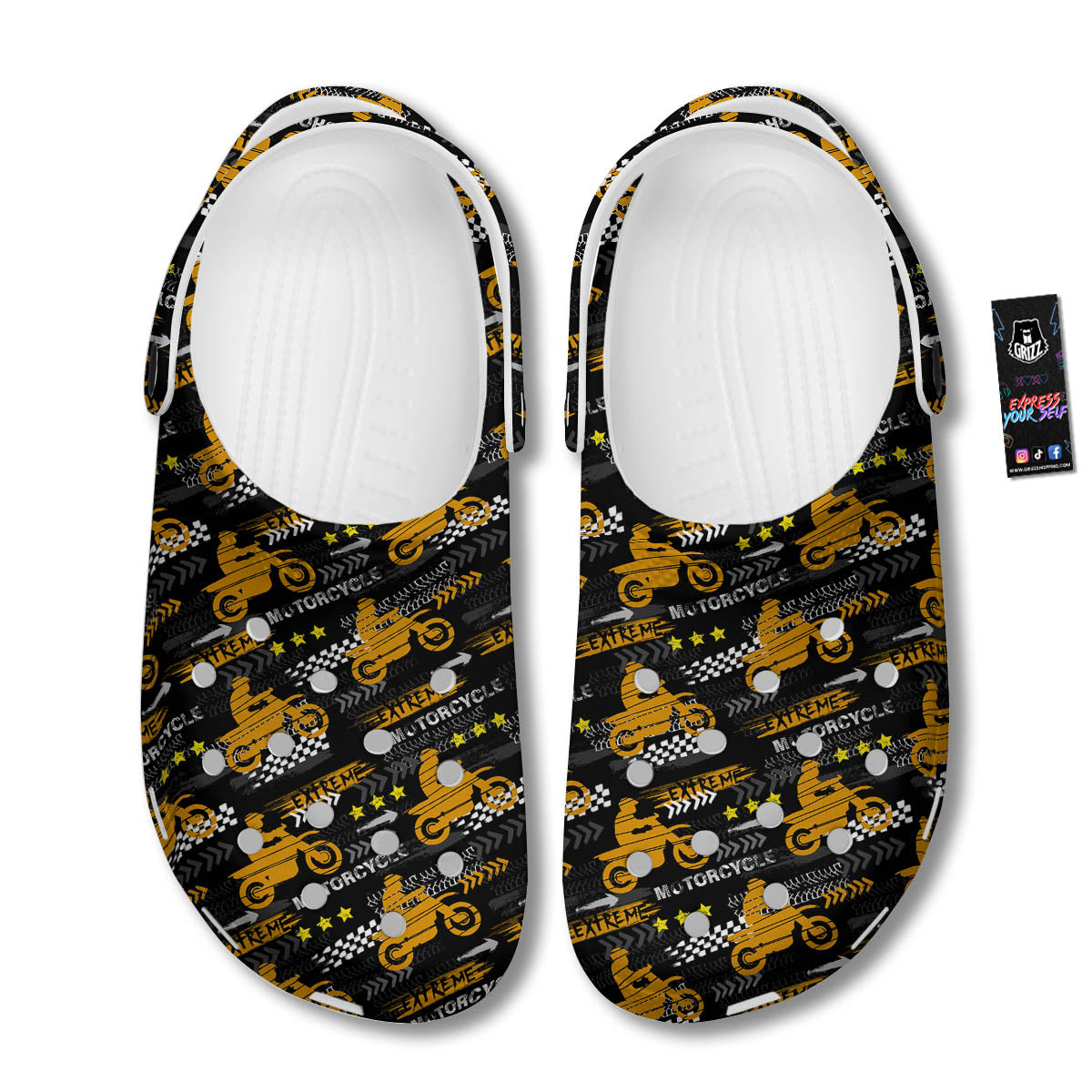 Words Motorcycle Print Pattern Clog-grizzshop