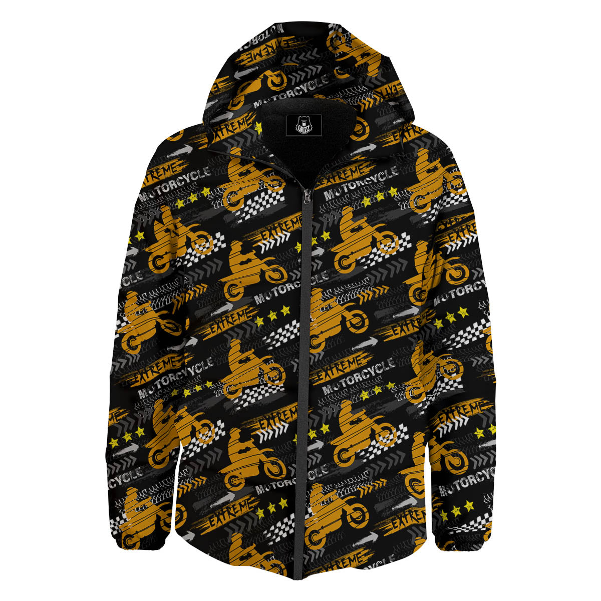 Words Motorcycle Print Pattern Down Jacket-grizzshop