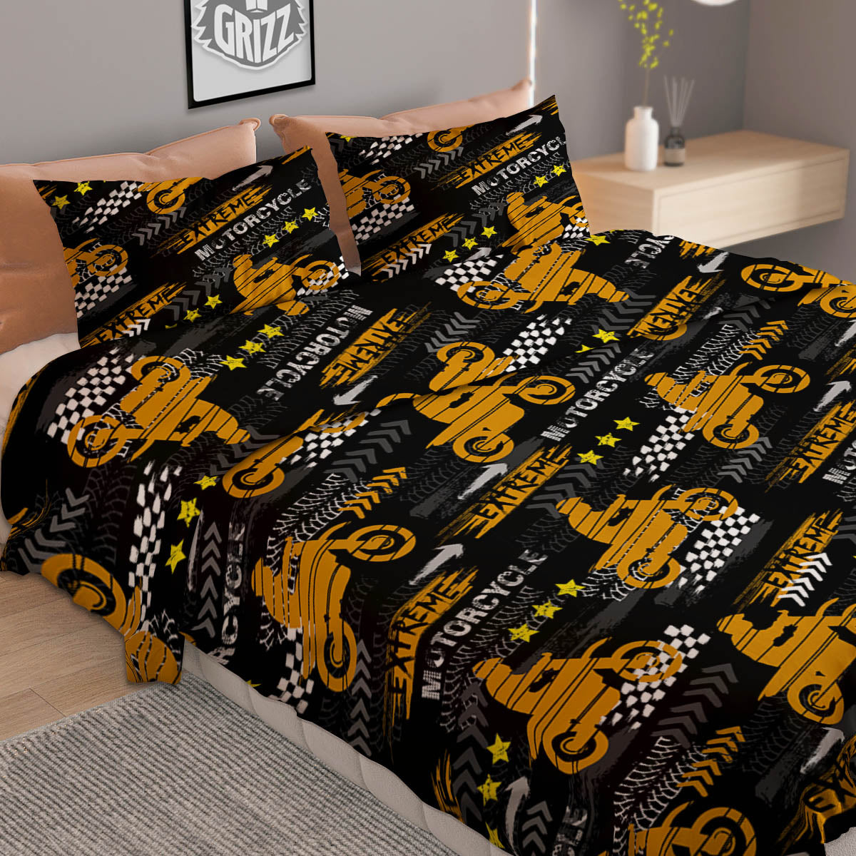 Words Motorcycle Print Pattern Duvet Cover Bedding Set