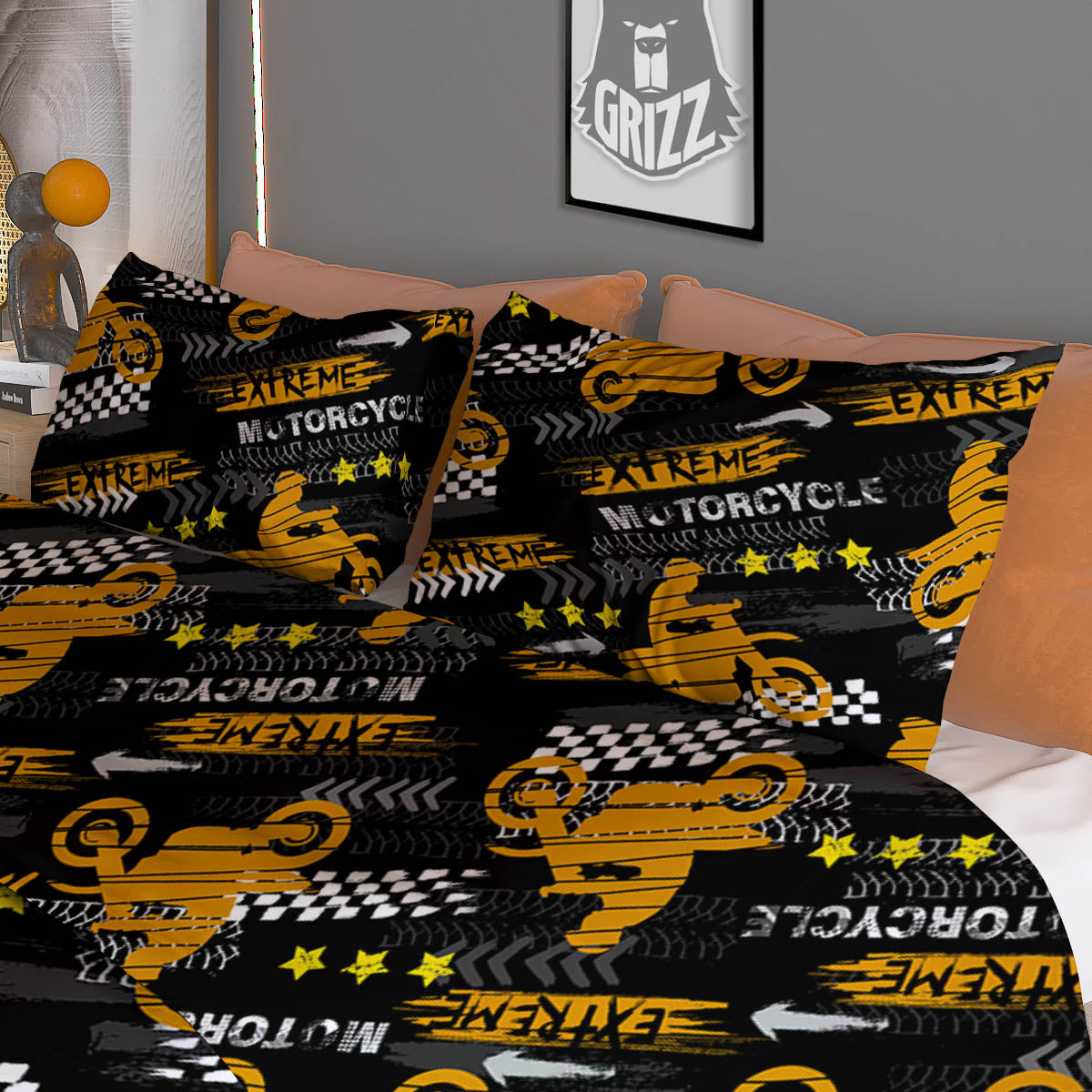 Words Motorcycle Print Pattern Duvet Cover Bedding Set